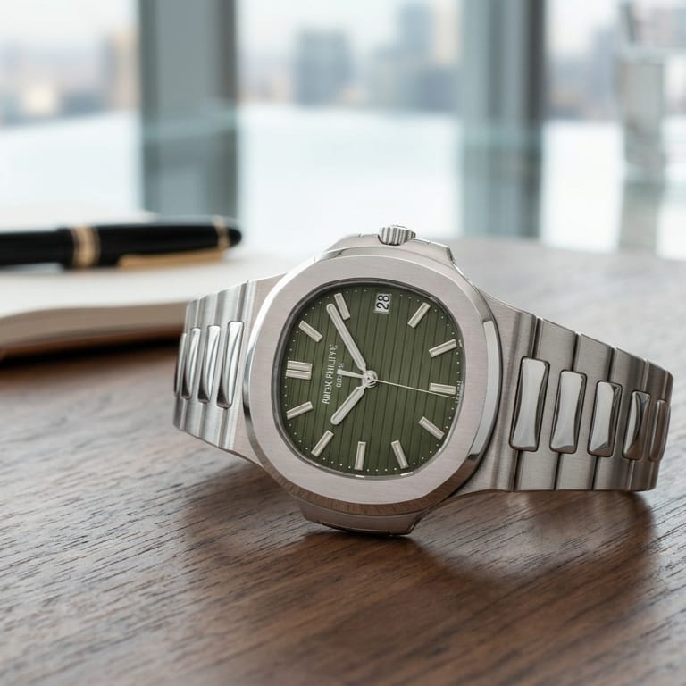 Patek Philippe Luxury Men's Watch – Green Textured Dial Stainless Steel