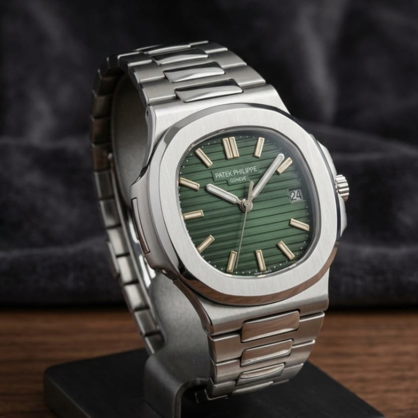 Patek Philippe Luxury Men's Watch – Green Textured Dial Stainless Steel