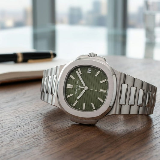 Patek Philippe Luxury Men's Watch – Green Textured Dial Stainless Steel