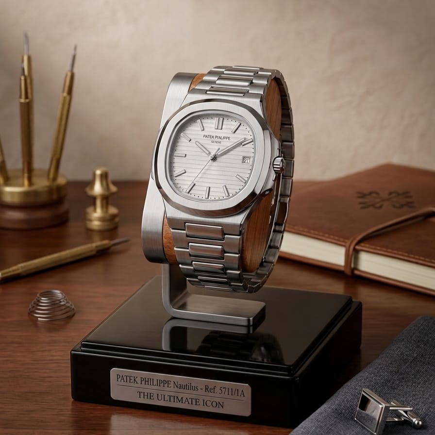 Patek Philippe Nautilus Style Watch – Silver Steel Chain, White Dial